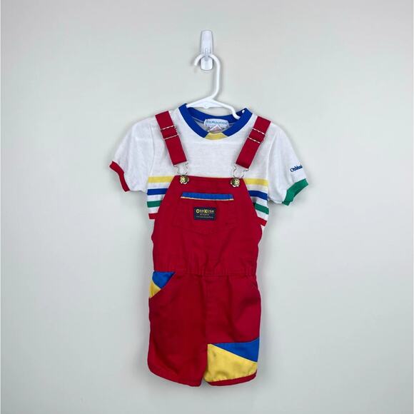 Vintage OshKosh B'gosh Color Block Shortalls 7 USA - Picture 2 of 14